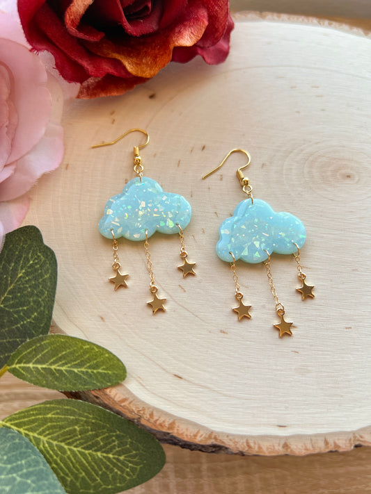 Blue Green Clouds with Stars