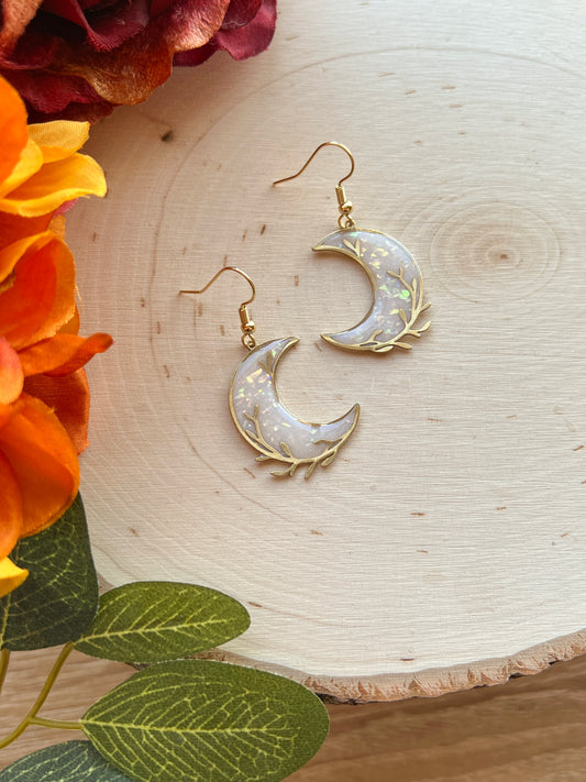 Opal Leaf Moon Hooks