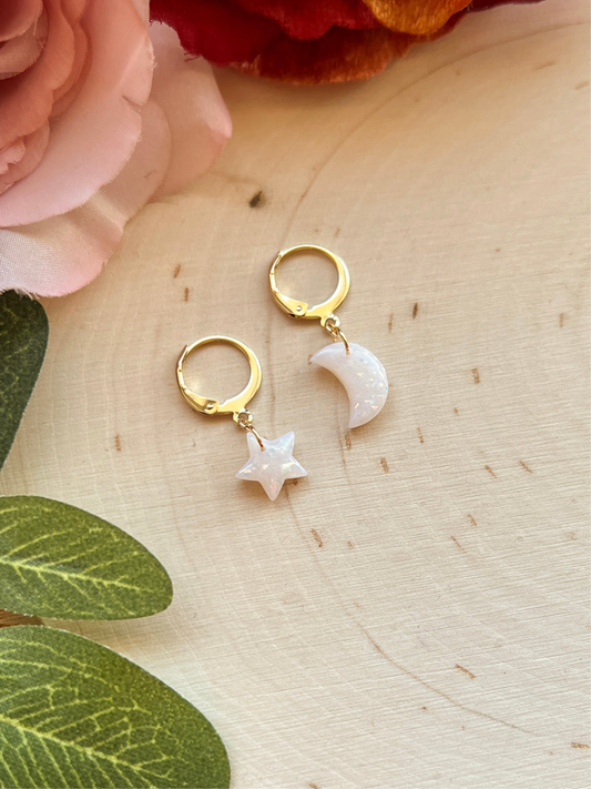 Mini Opal Star & Moon Earring Huggies