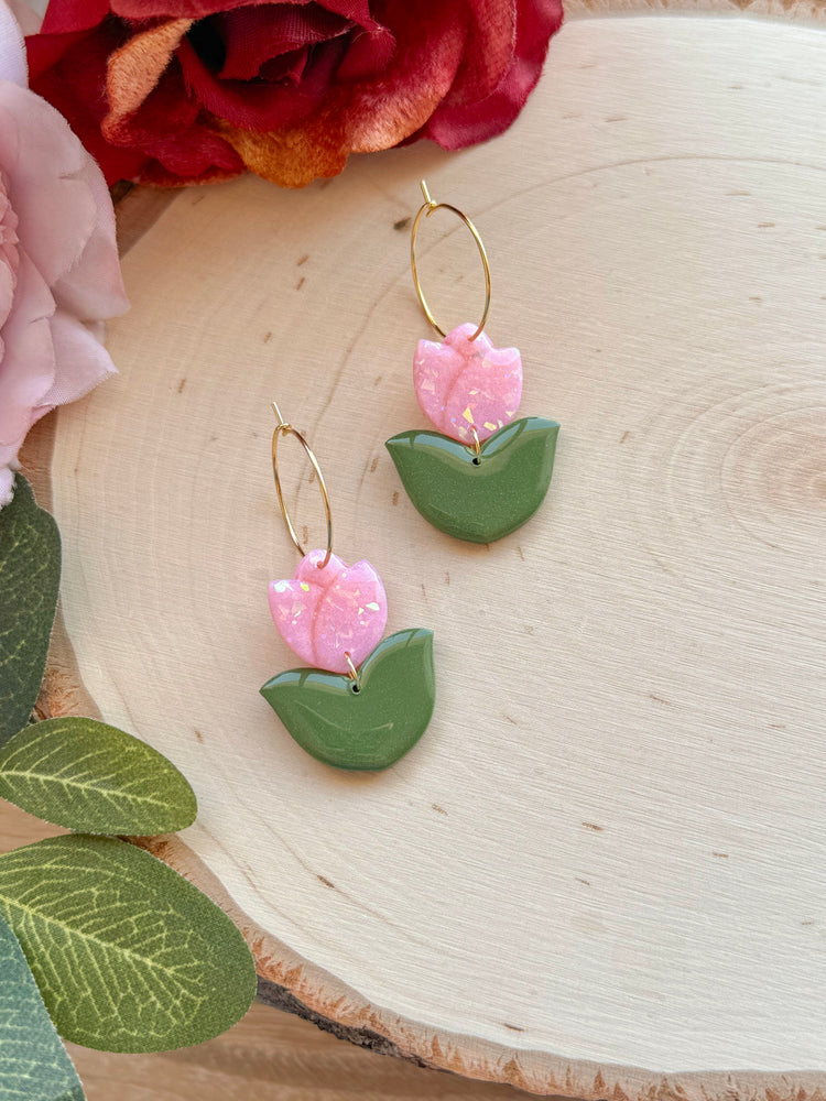 Pink Opal Tulip Hoops