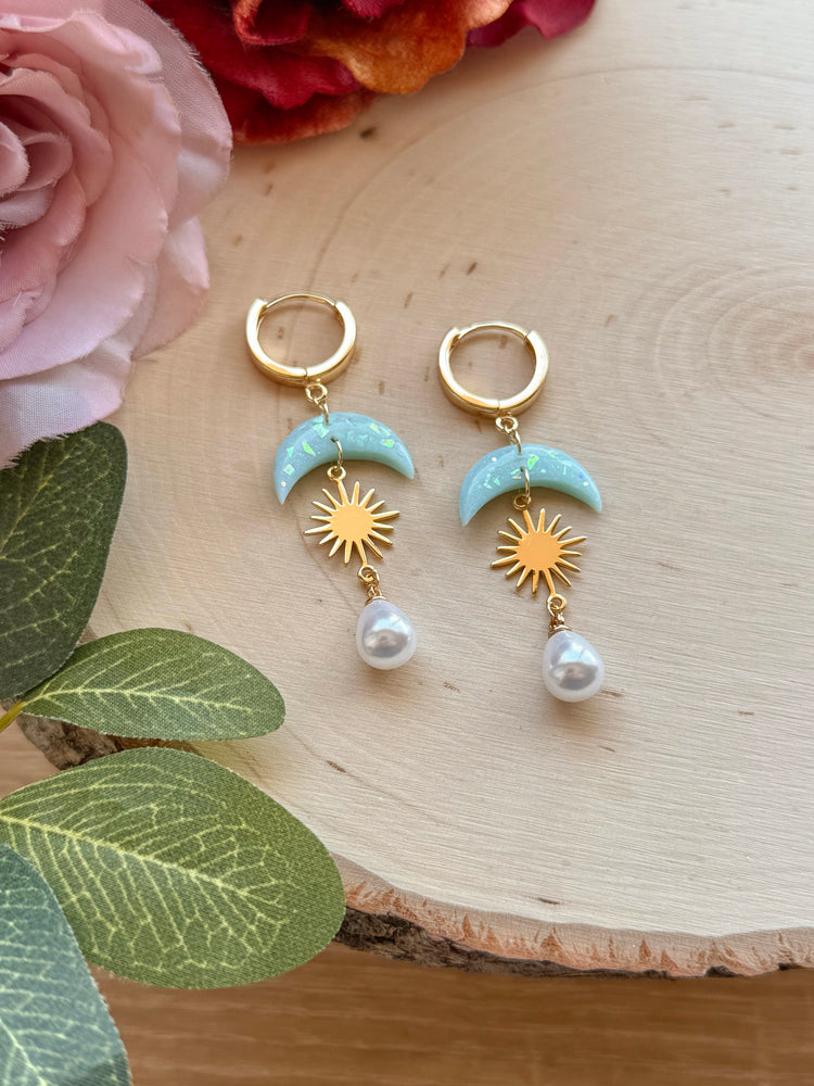 Blue Moon Sun Pearl Earrings