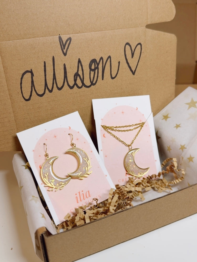 Opal Moon Leaf Set (Earrings & Necklace)
