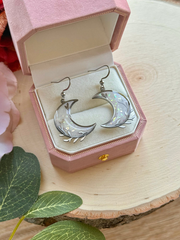 Opal Moon Leaf Earrings
