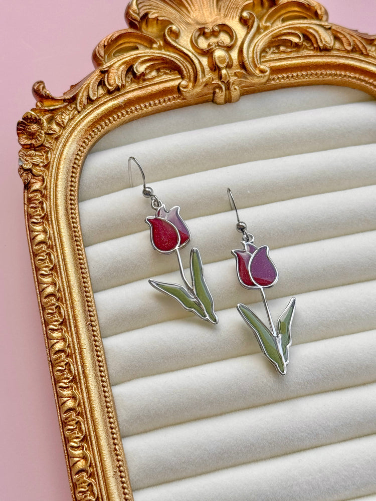 Red Tulip Earrings
