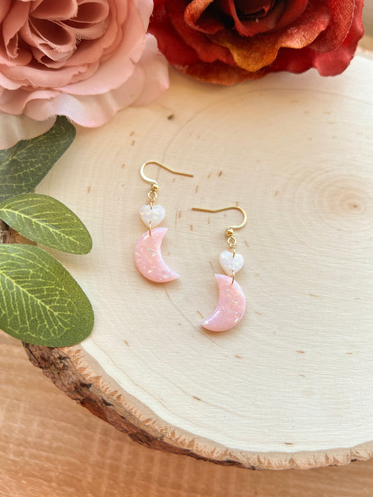 Pink Moon & Heart Dangles