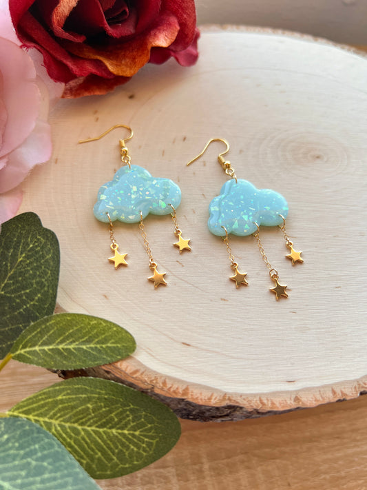 Blue Green Clouds with Stars