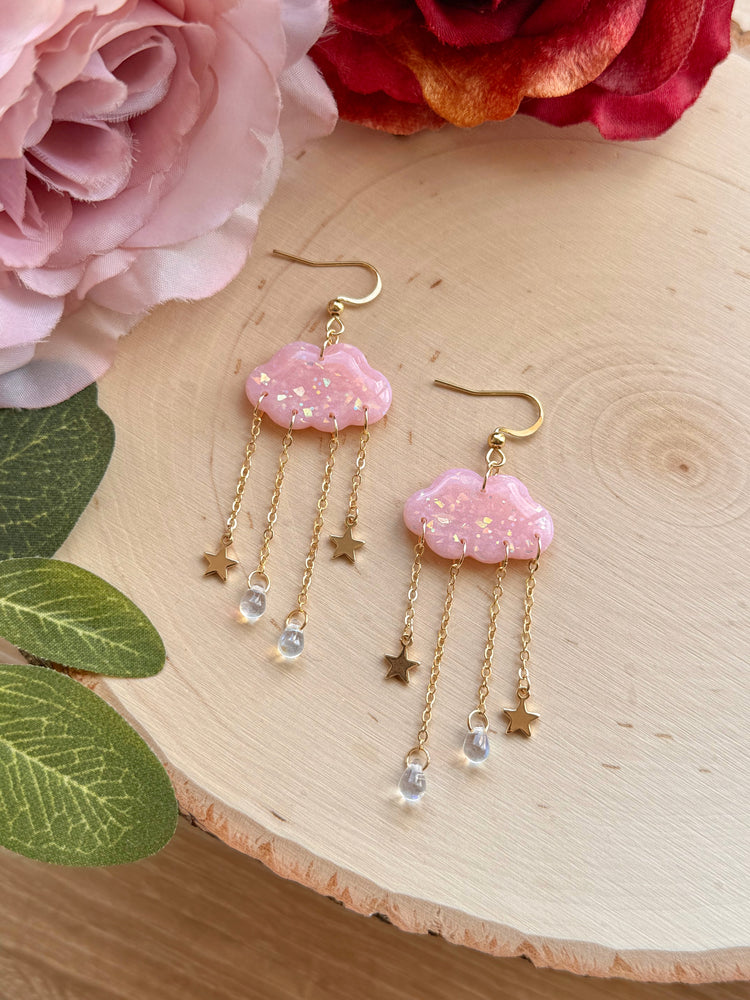 Pink Opal Starburst Cloud Earrings