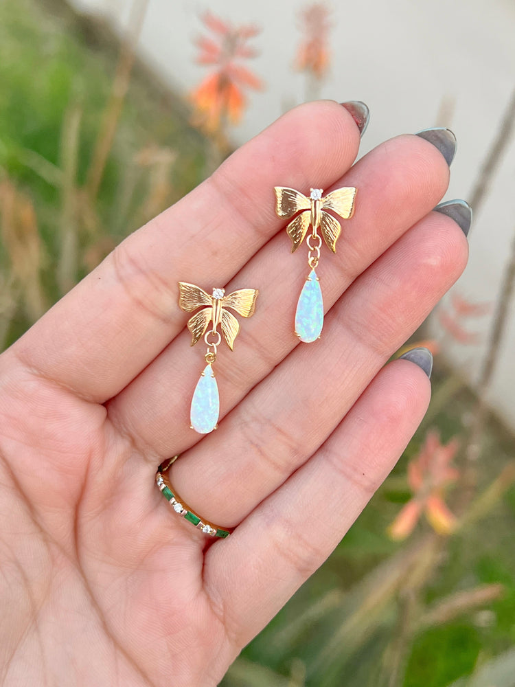 Gold Butterfly & Opal Teardrop Studs
