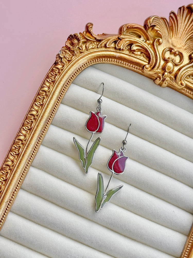 Red Tulip Earrings