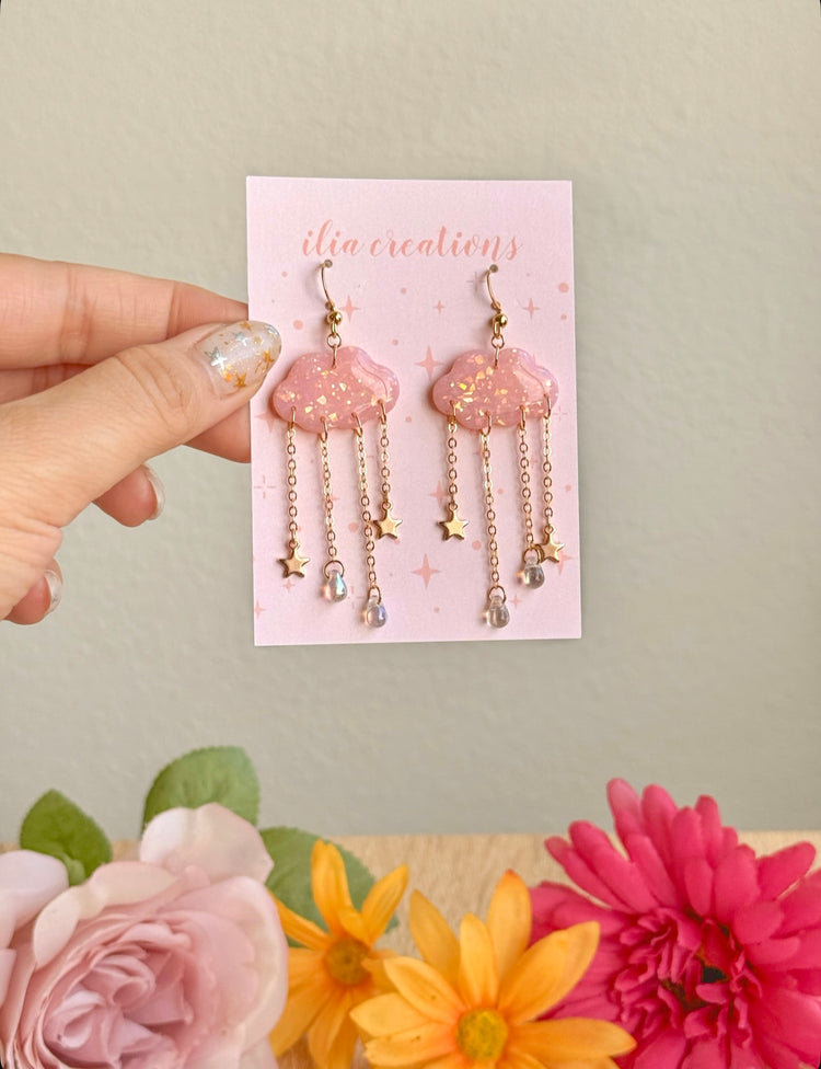 Pink Opal Starburst Cloud Earrings