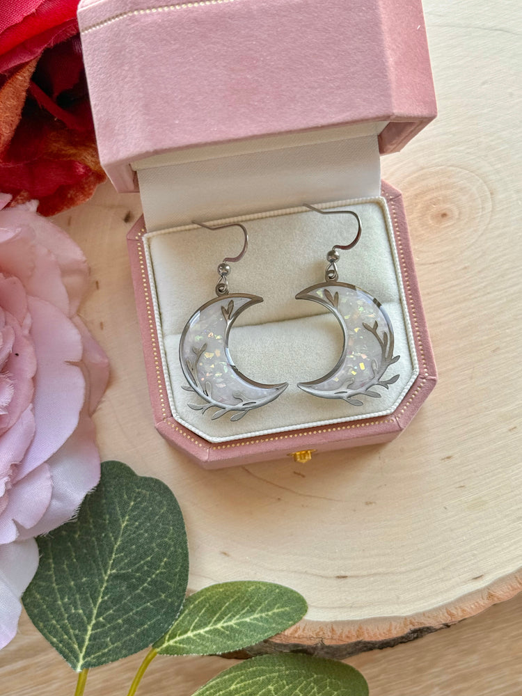 Opal Moon Leaf Earrings