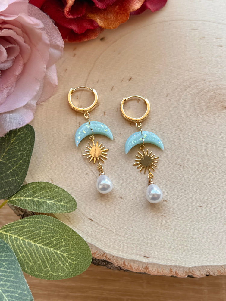 Blue Moon Sun Pearl Earrings