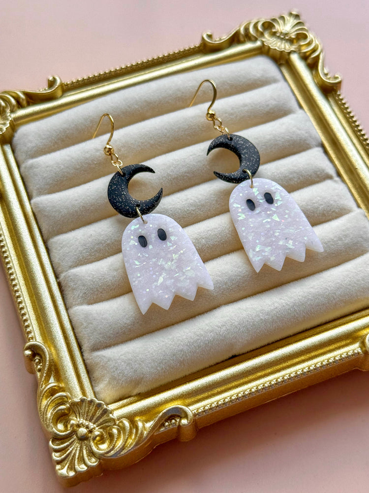 Opal Ghost & Moon Earrings