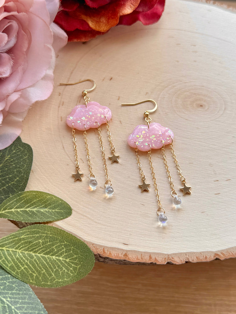 Pink Opal Starburst Cloud Earrings