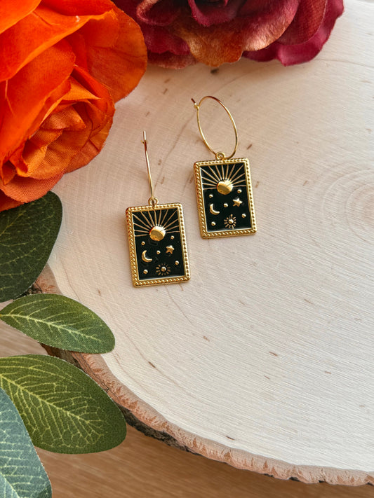 Gold Tarot Card Hoop Earrings