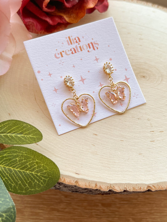 Gold Butterfly & Heart Studs
