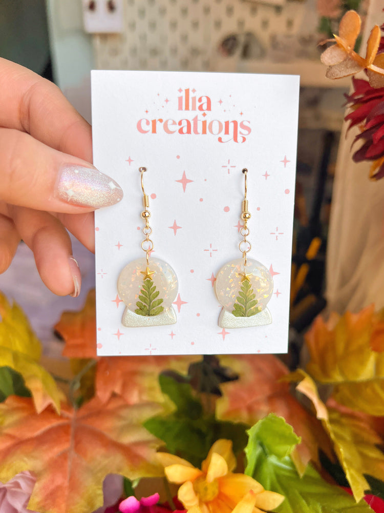 Opal Christmas Tree Snow Globe Earrings