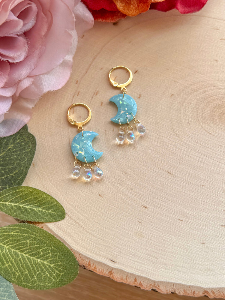 Opal Aqua Moon Earrings