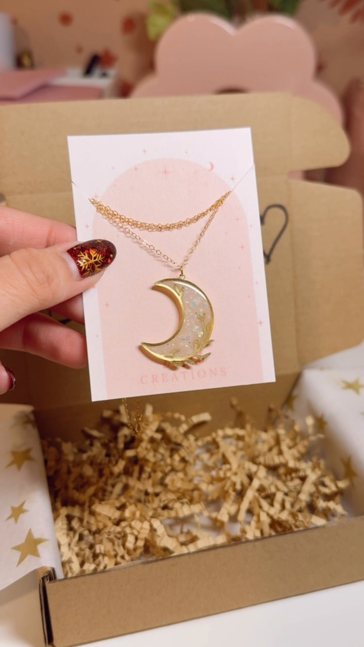 Opal Leaf Moon Necklace