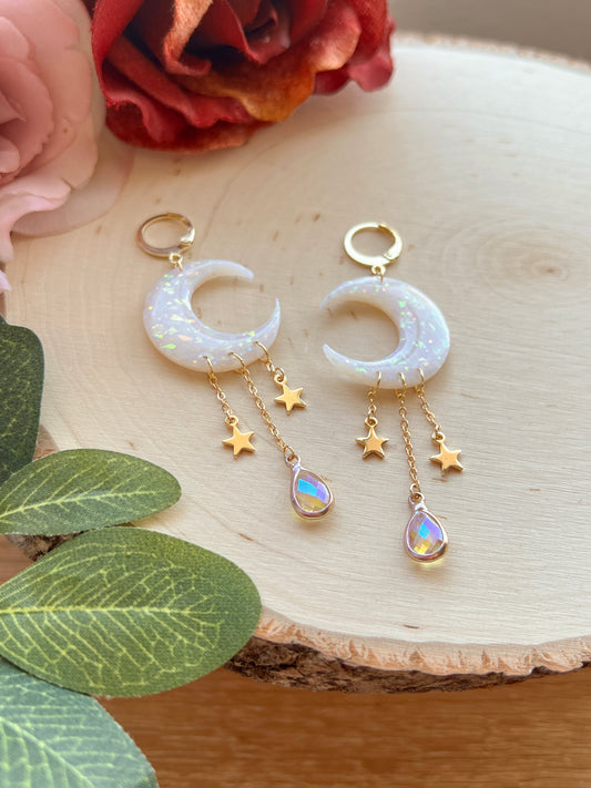 Large Opal Moon with Stars