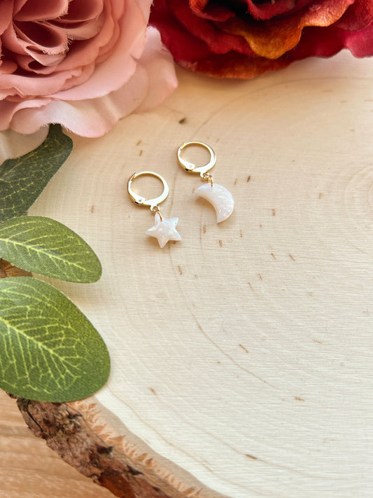 Mini Opal Star & Moon Earring Huggies