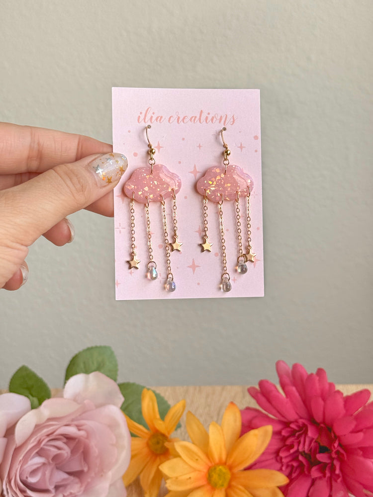 Pink Opal Starburst Cloud Earrings