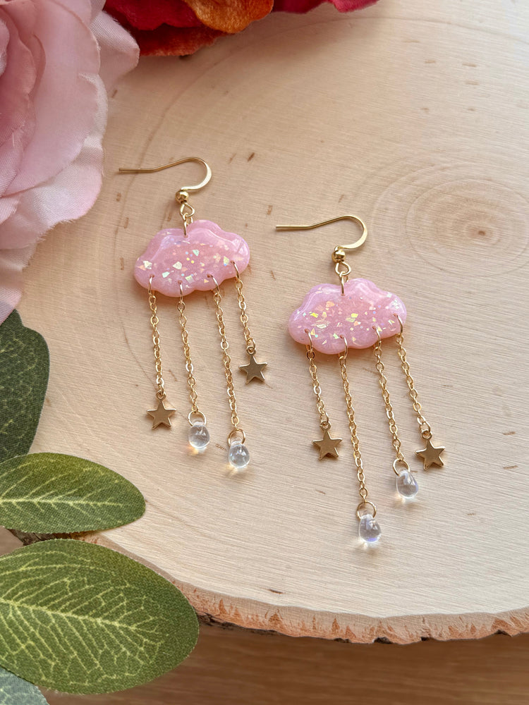 Pink Opal Starburst Cloud Earrings