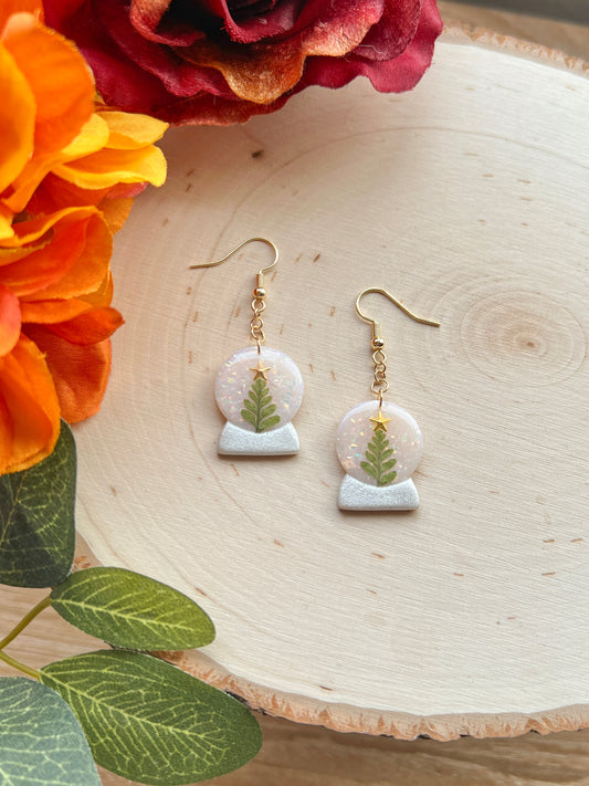 Opal Christmas Tree Snow Globe Earrings
