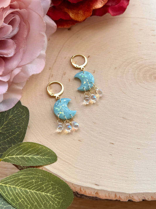 Opal Aqua Moon Earrings
