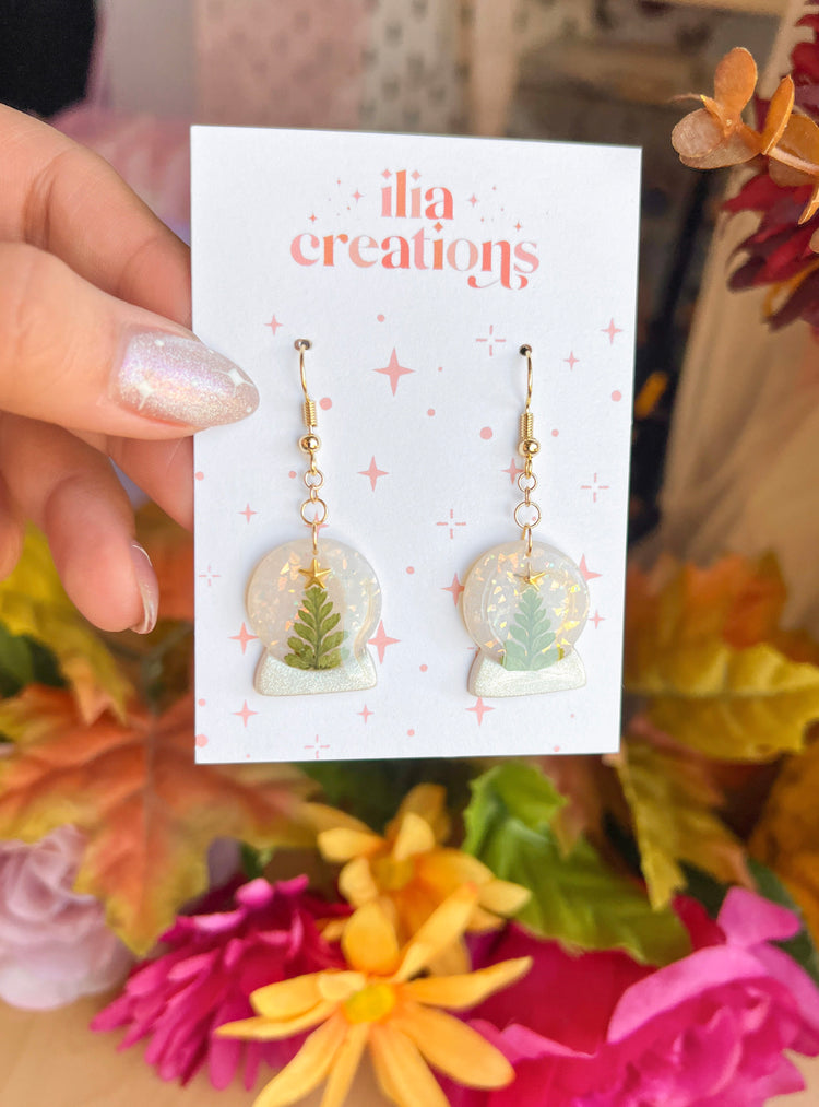 Opal Christmas Tree Snow Globe Earrings