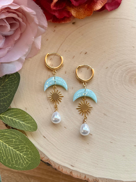 Blue Moon Sun Pearl Earrings