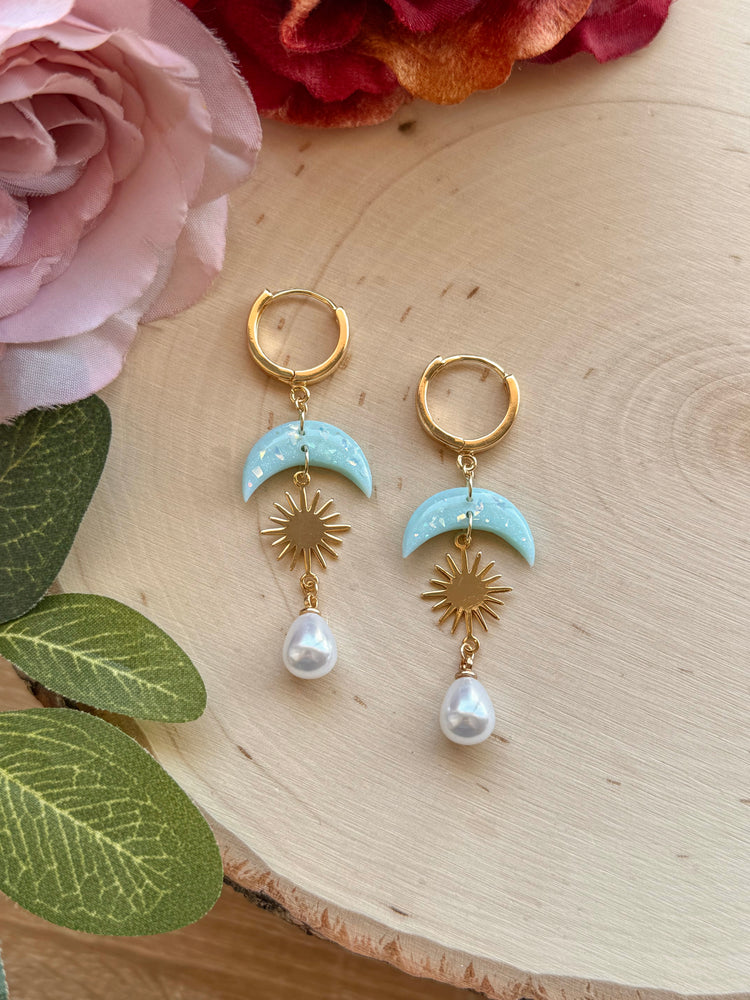 Blue Moon Sun Pearl Earrings