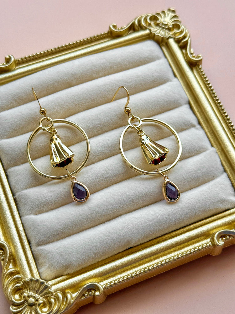 Purple Crystal Ghost Hoop Earrings
