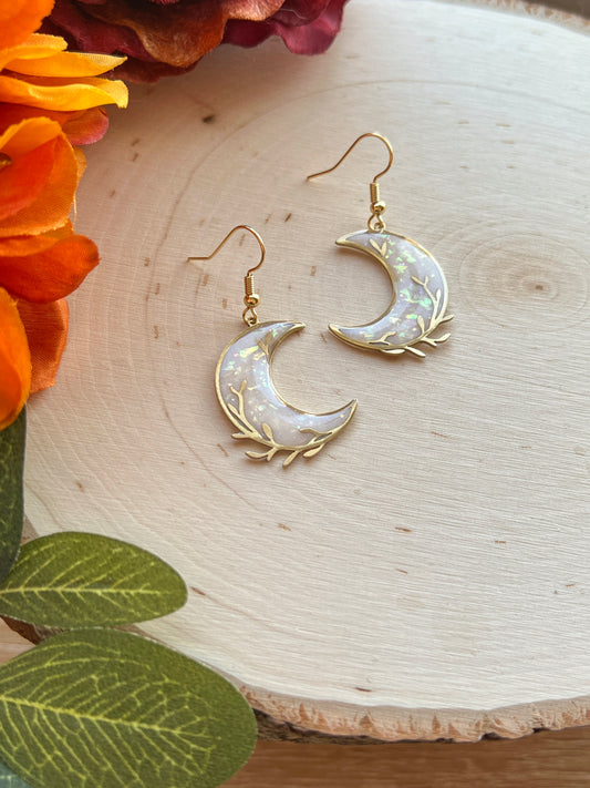 Opal Leaf Moon Hooks