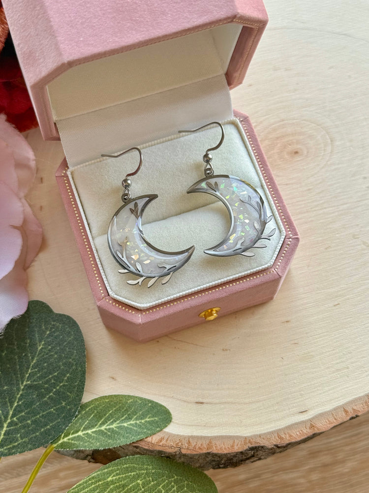 Opal Moon Leaf Earrings