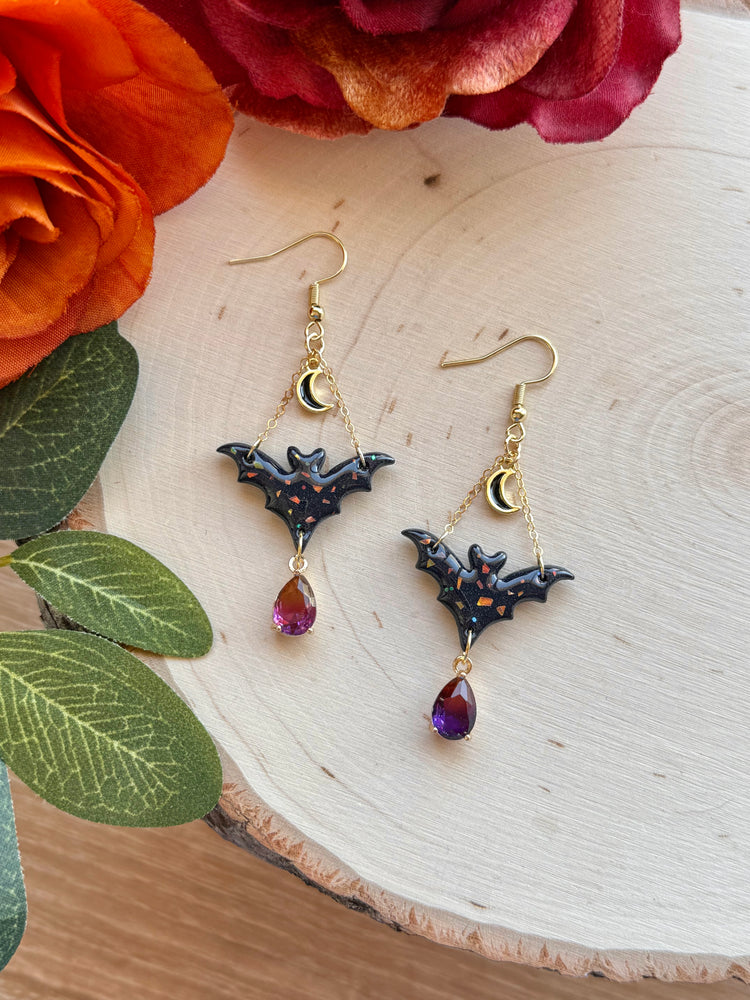 Black Opal Mystifying Bat Earrings