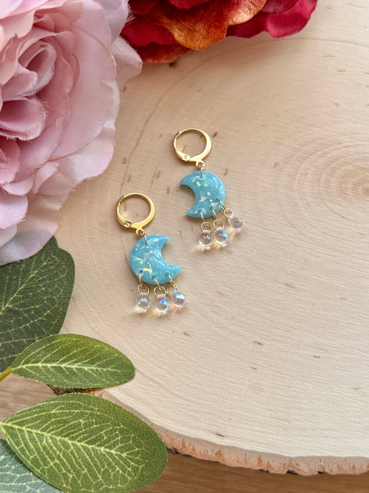 Opal Aqua Moon Earrings