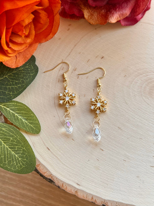 Frosted Crystal Snowflake Dangles
