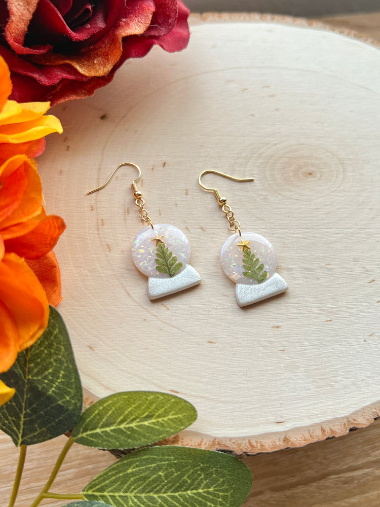 Opal Christmas Tree Snow Globe Earrings