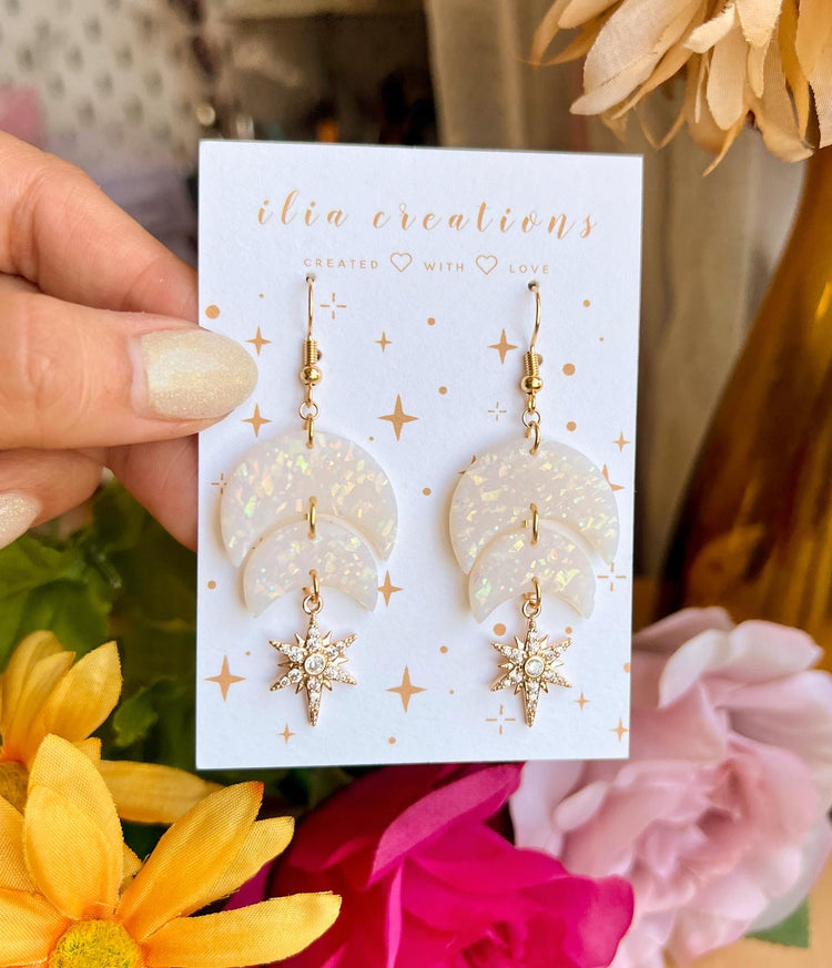 Opal Double Moon Dangles