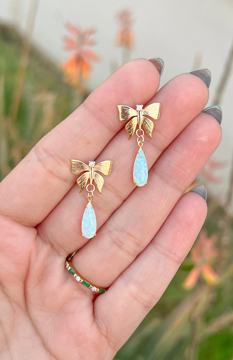 Gold Butterfly & Opal Teardrop Studs