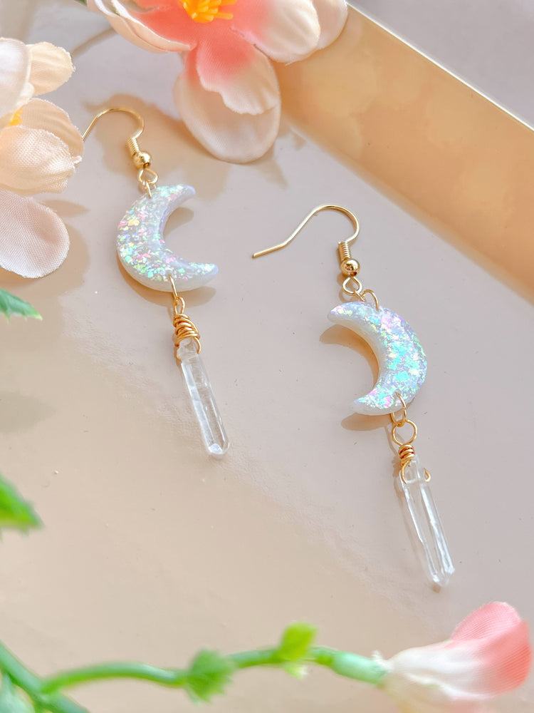 Opal Moon & Crystal Drop Earrings