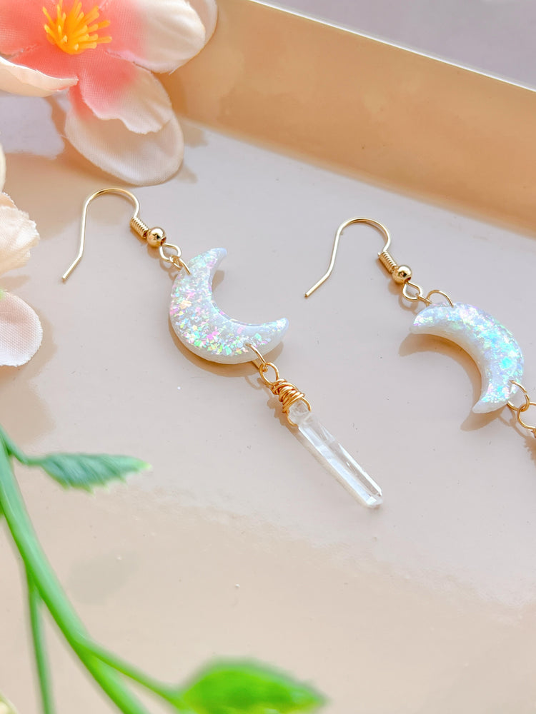 Opal Moon & Crystal Drop Earrings
